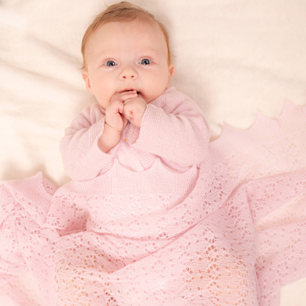 G.H.Hurt & Son-Pink Pure Cashmere Baby Shawl (122cm) | Childrensalon