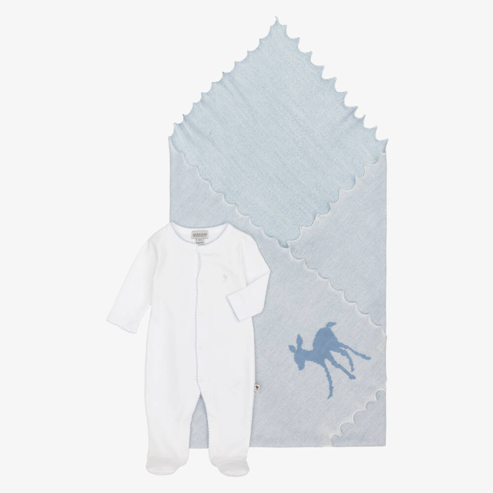 G.H.Hurt & Son-White Cotton & Blue Wool Baby Gift Set | Childrensalon