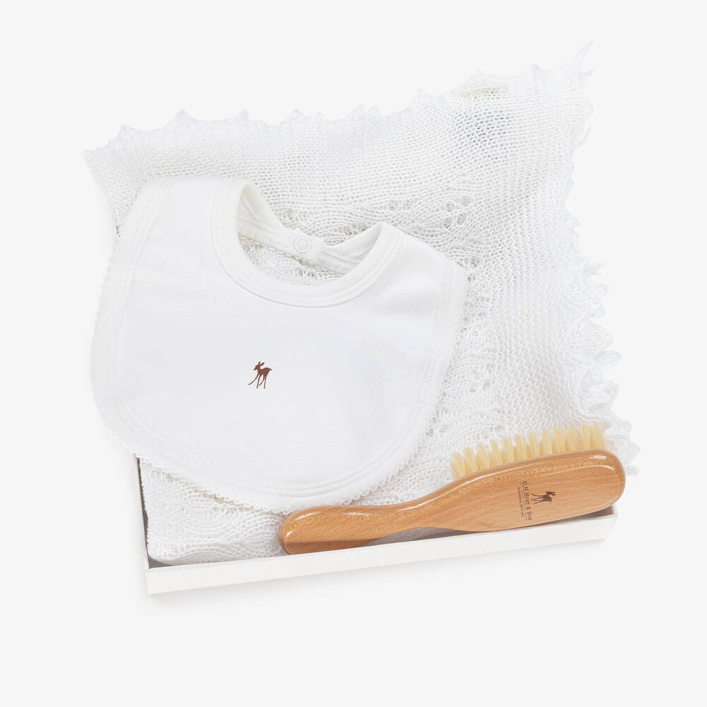 G.H.Hurt & Son-White Shawl & Bib Baby Gift Set | Childrensalon