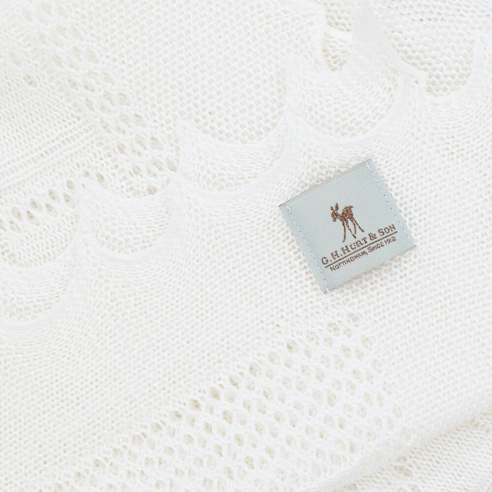 G.H.Hurt & Son-White Wool & Cotton Baby Shawl (88cm) | Childrensalon