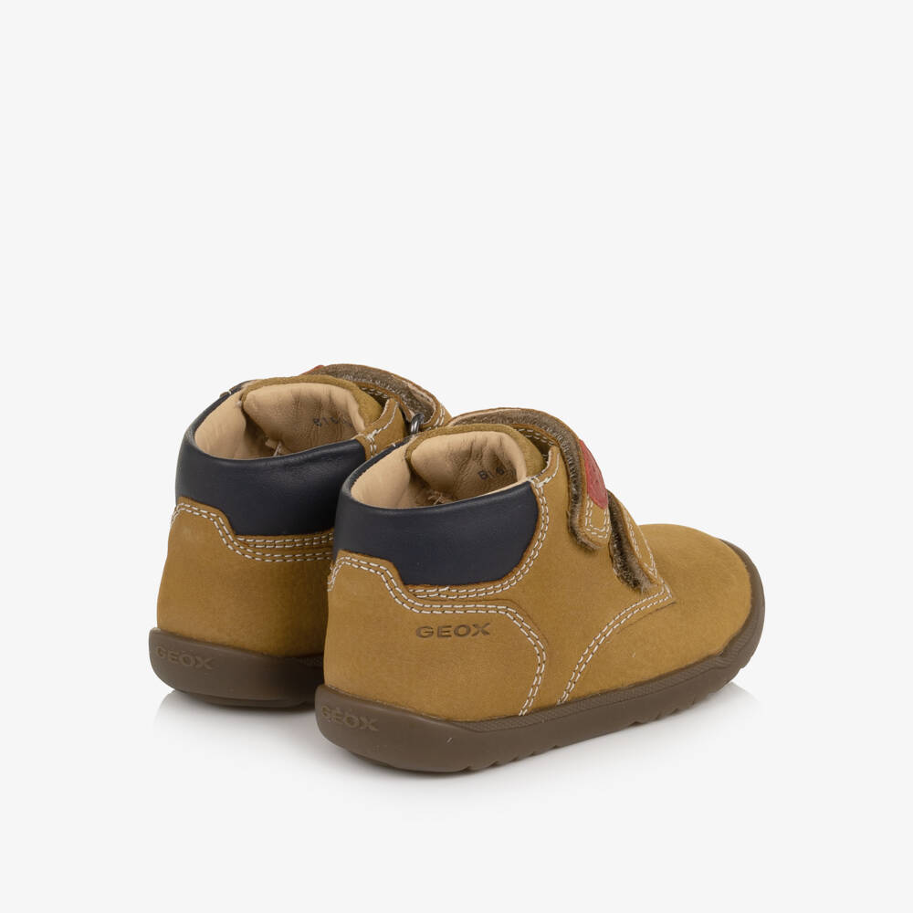 Geox-Boys Beige Leather First Walker Boots | Childrensalon