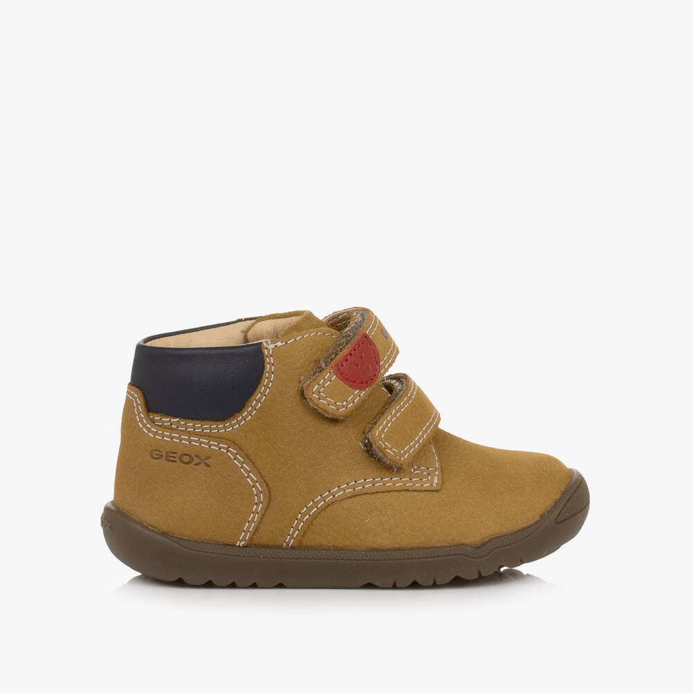 Geox-Boys Beige Leather First Walker Boots | Childrensalon