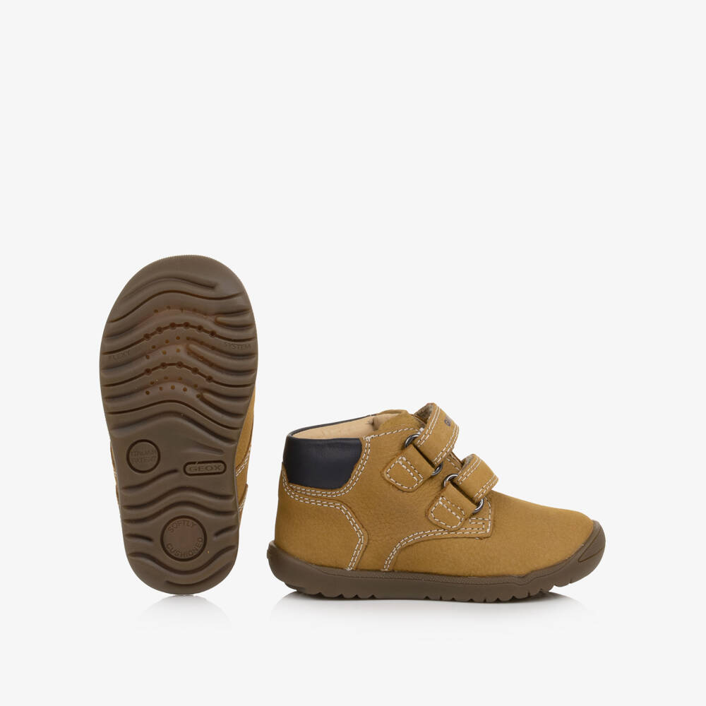 Geox-Boys Beige Leather First Walker Boots | Childrensalon