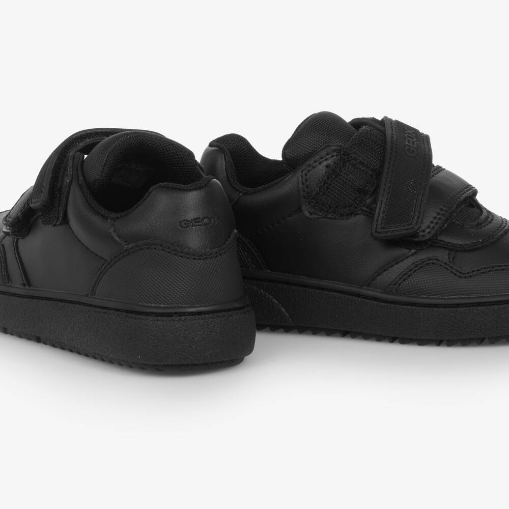 Geox-Boys Black Faux Leather Trainers with Velcro Fastening | Childrensalon