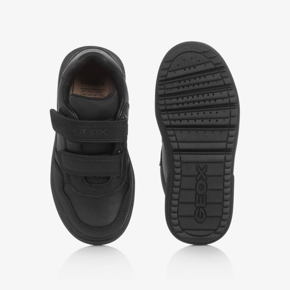 Geox-Boys Black Faux Leather Trainers with Velcro Fastening | Childrensalon