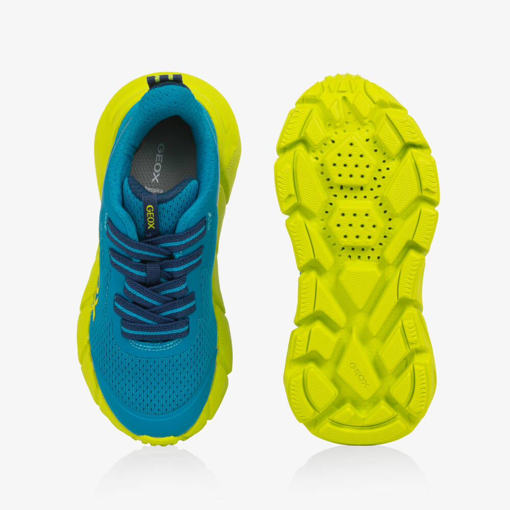 Geox-Boys Blue & Neon Green Mesh Trainers | Childrensalon