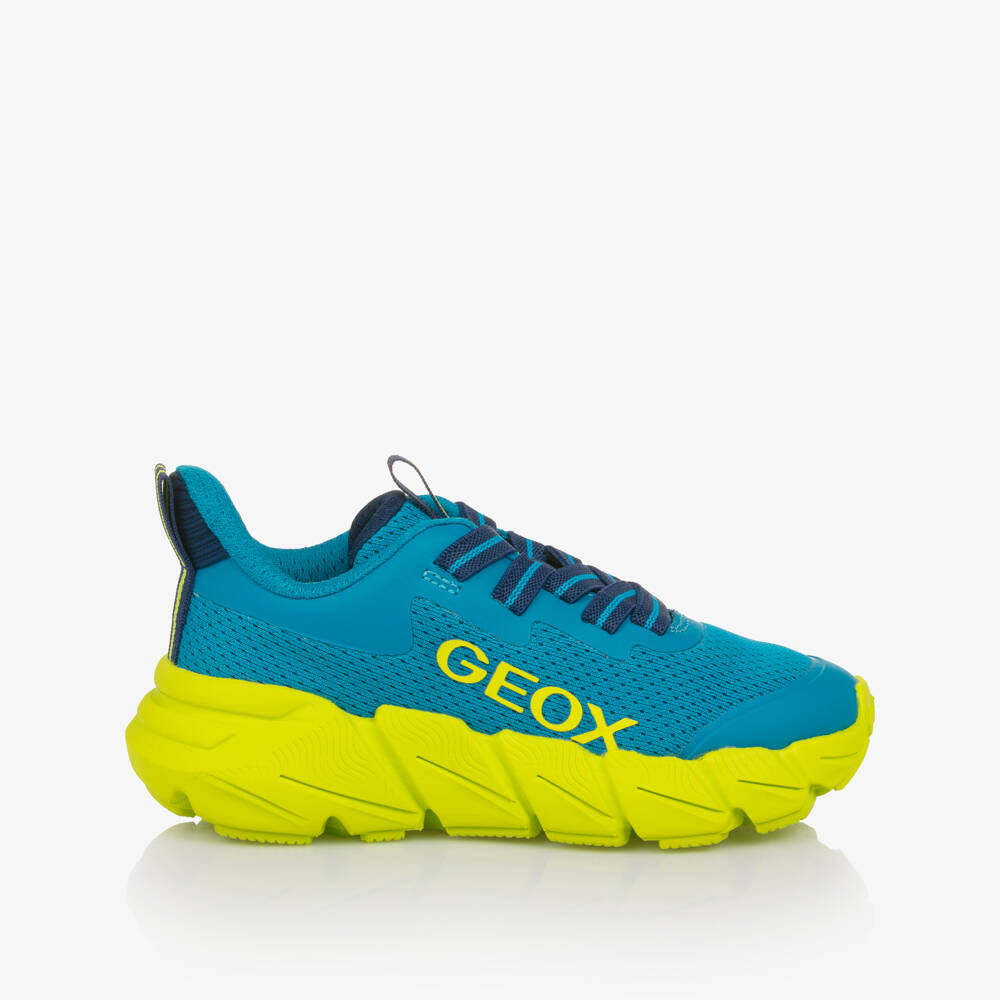 Geox-Boys Blue & Neon Green Mesh Trainers | Childrensalon
