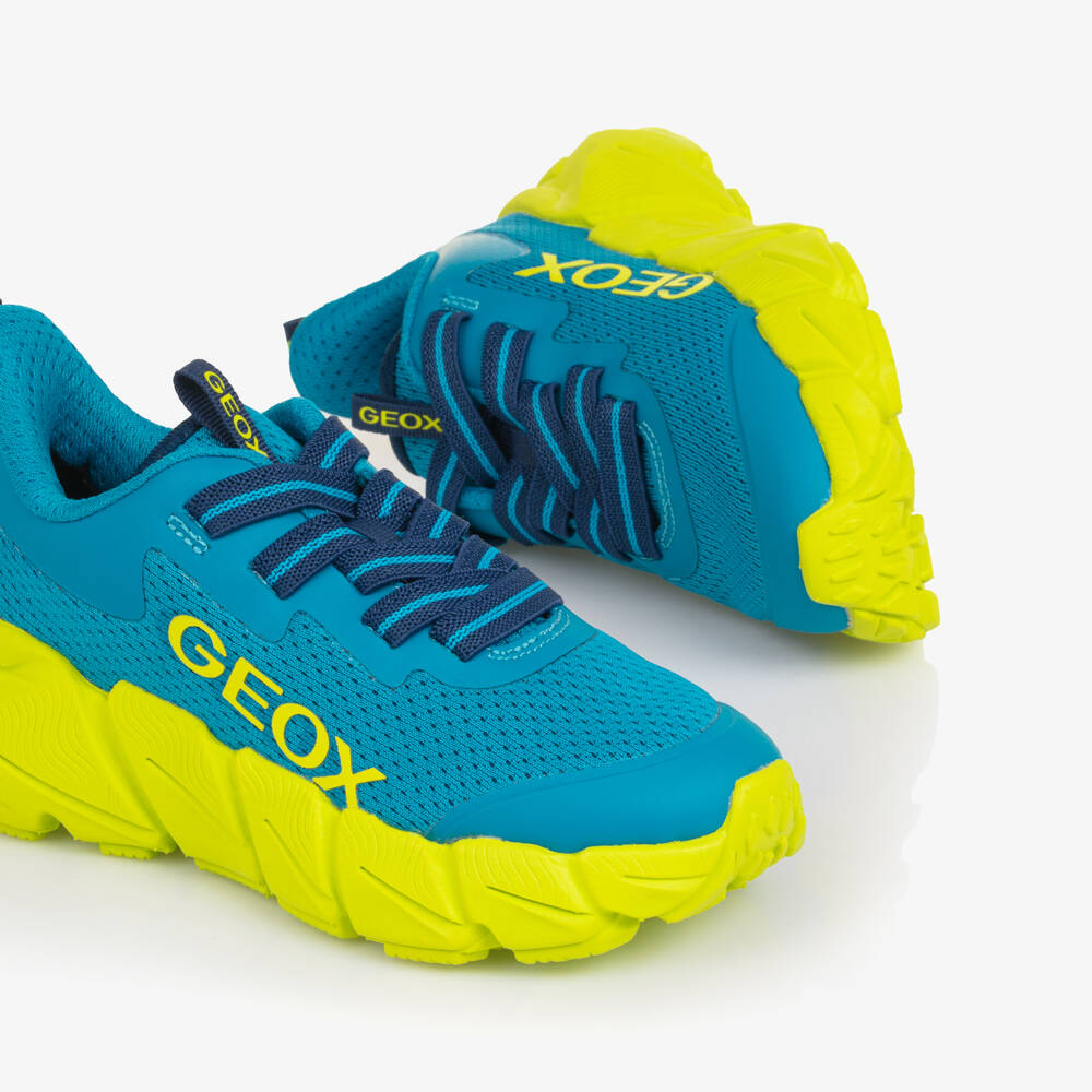Geox-Boys Blue & Neon Green Mesh Trainers | Childrensalon