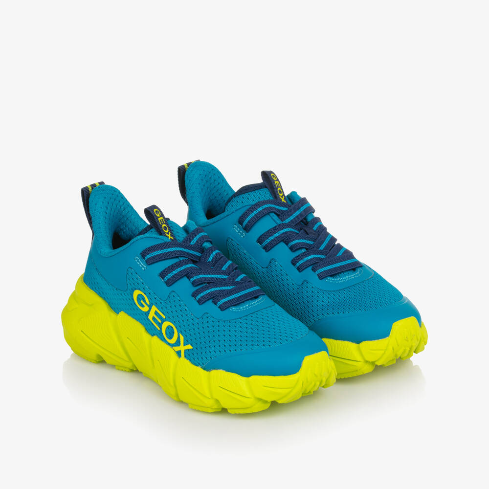 Geox-Boys Blue & Neon Green Mesh Trainers | Childrensalon