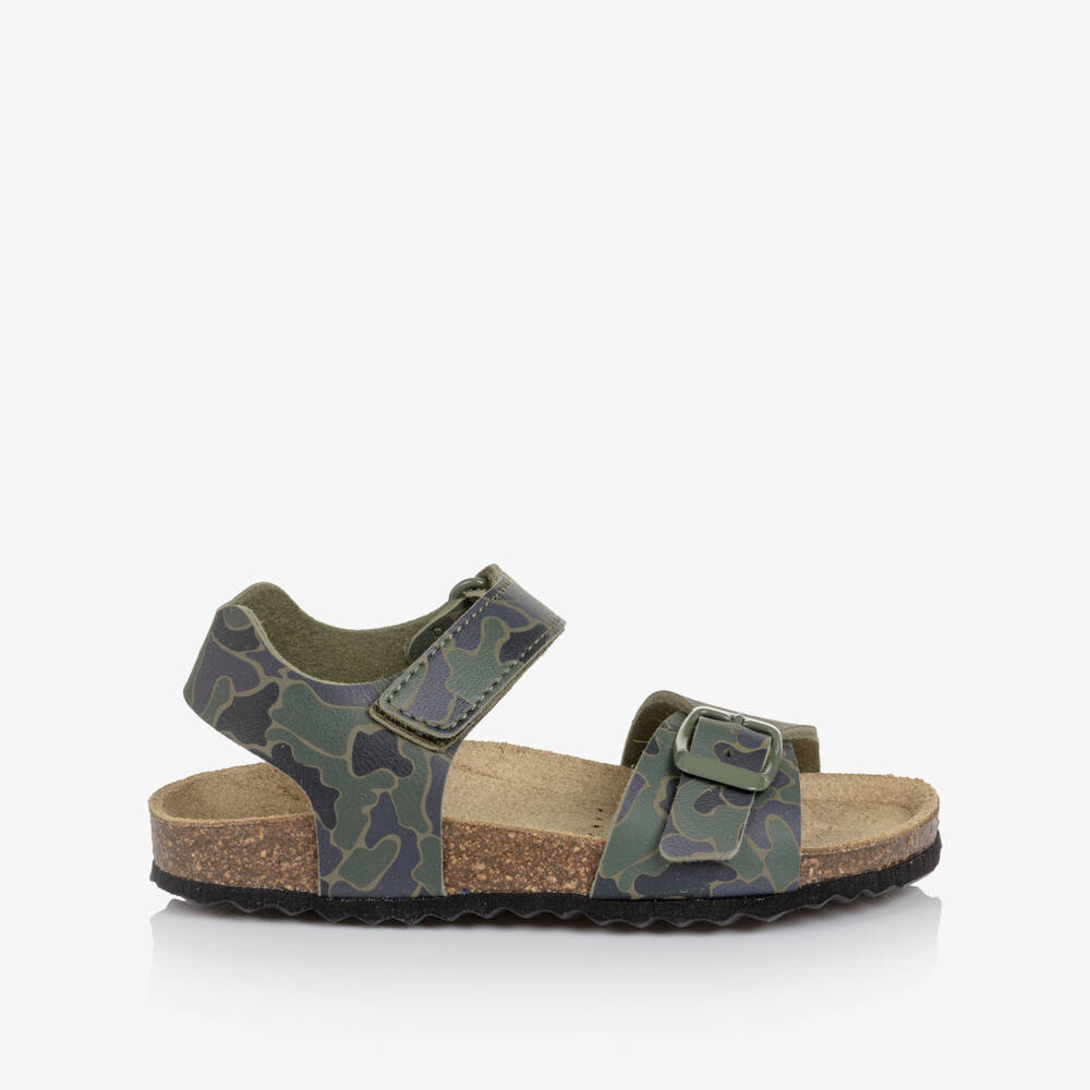 Geox-Boys Dark Green Camouflage Faux Leather Sandals | Childrensalon