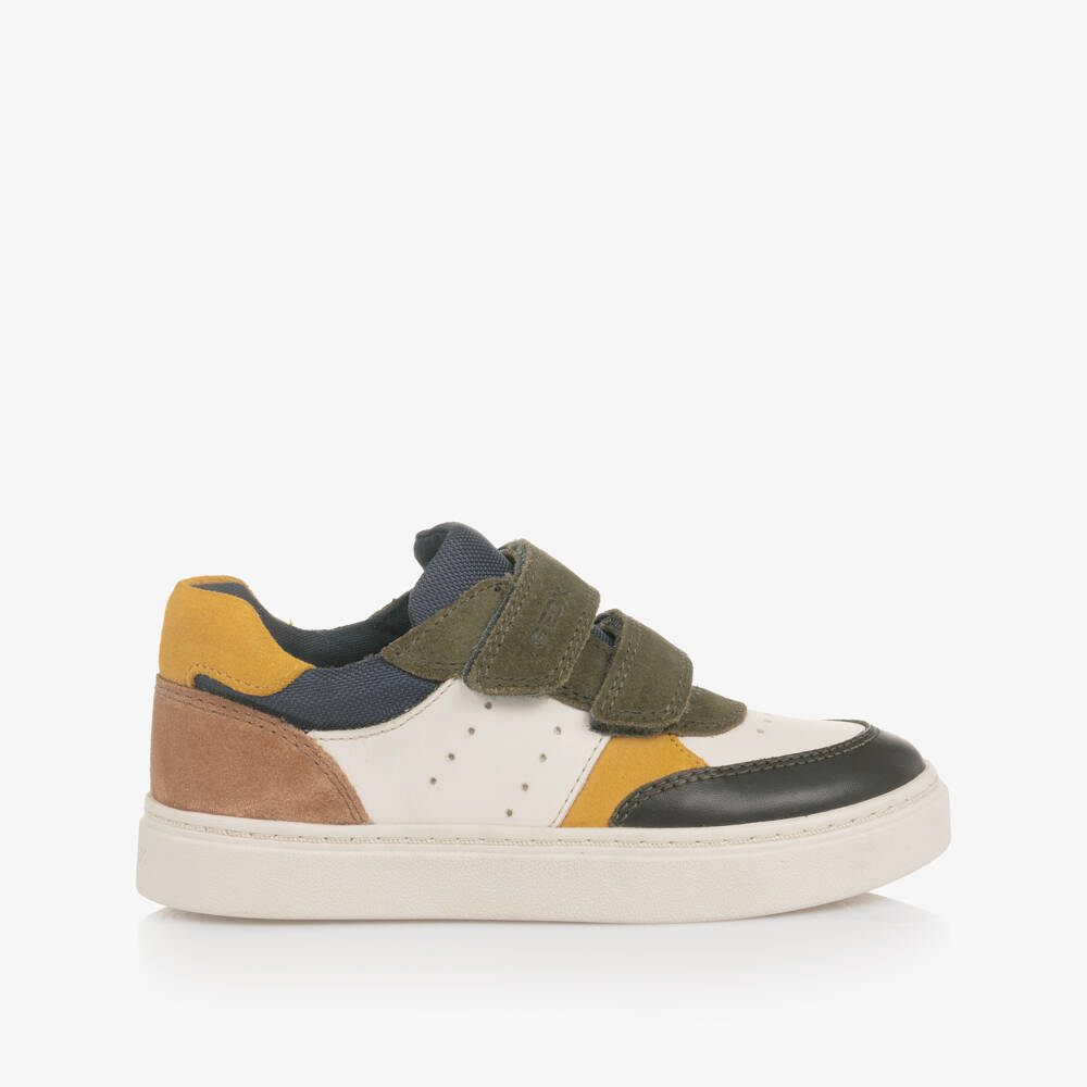 Geox-Boys Ivory Leather Colourblock Trainers | Childrensalon