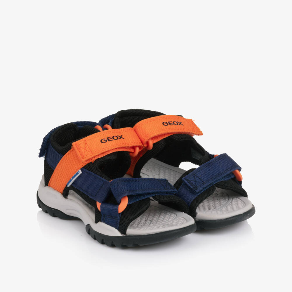 Geox-Boys Navy Blue & Bright Orange Textile Sandals | Childrensalon