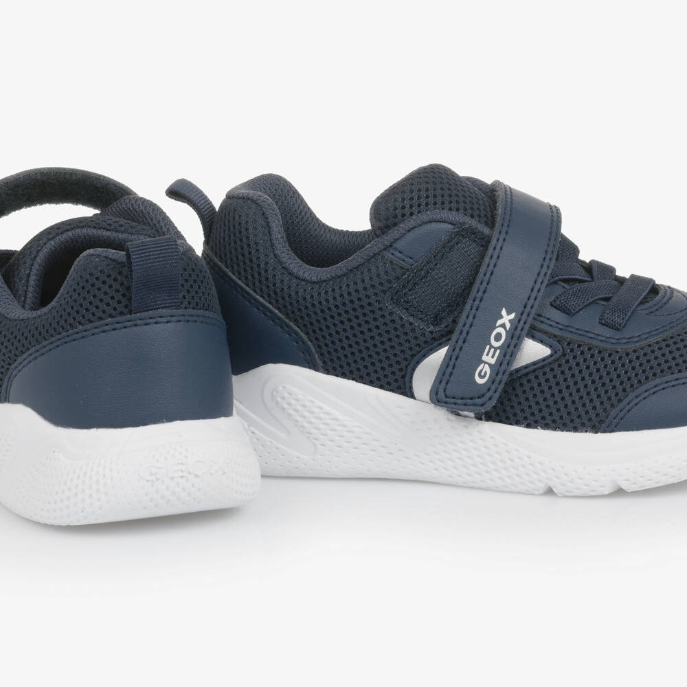 Geox-Boys Navy Blue Faux Leather & Mesh Trainers | Childrensalon