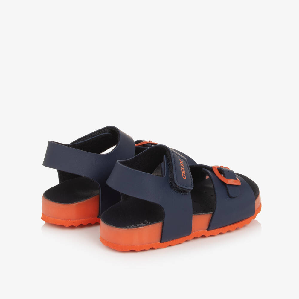 Geox-Boys Navy Blue Faux Leather Sandals with Orange Detailing | Childrensalon
