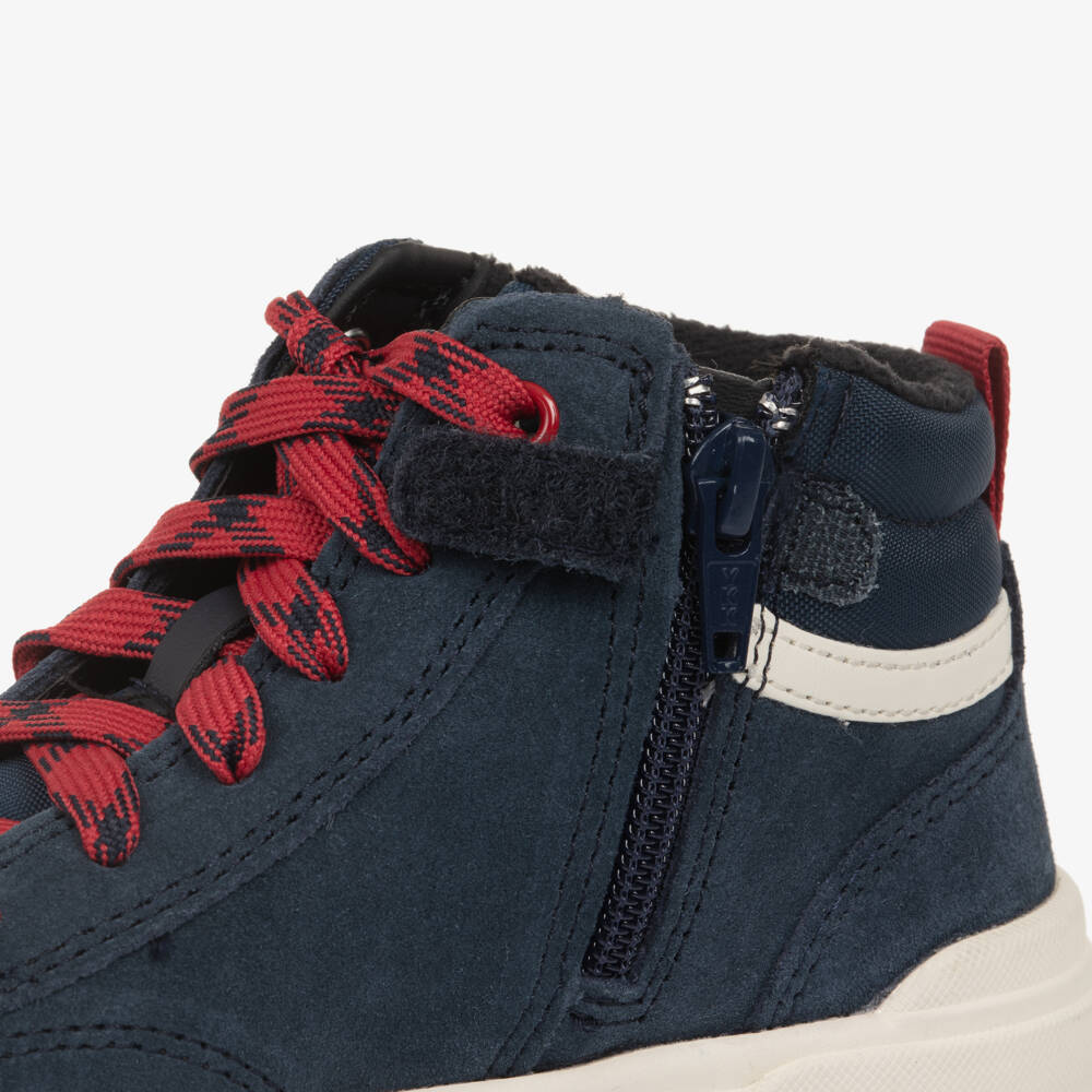 Geox-Boys Navy Blue High-Top Trainers with Fleece Lining | Childrensalon