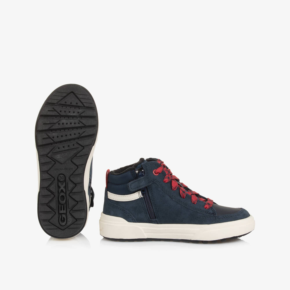 Geox-Boys Navy Blue High-Top Trainers with Fleece Lining | Childrensalon