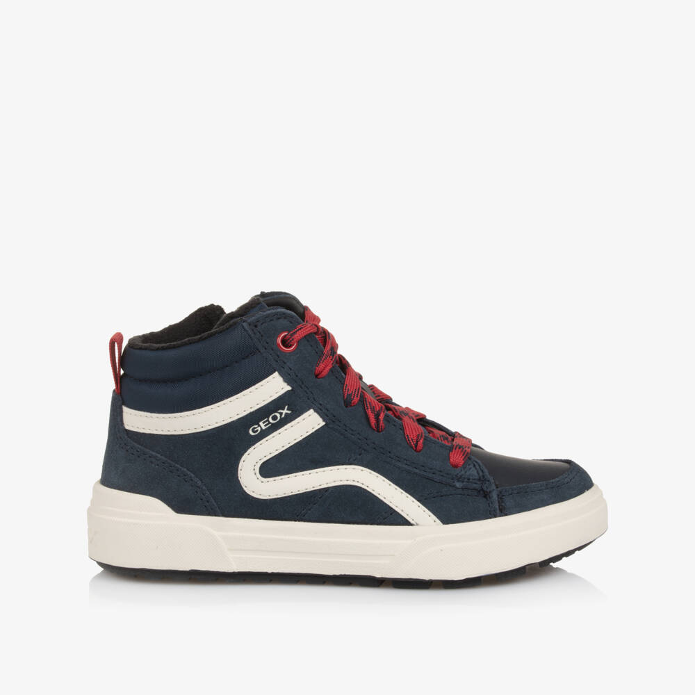 Geox-Boys Navy Blue High-Top Trainers with Fleece Lining | Childrensalon