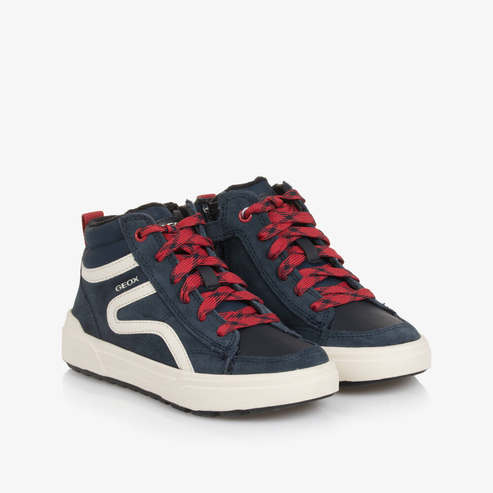 Geox-Boys Navy Blue High-Top Trainers with Fleece Lining | Childrensalon