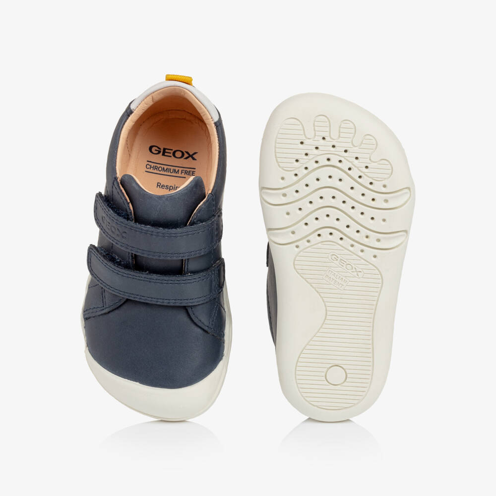 Geox-Boys Navy Blue Leather Barefoot First Walker Trainers | Childrensalon