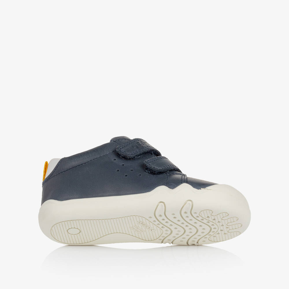 Geox-Boys Navy Blue Leather Barefoot First Walker Trainers | Childrensalon