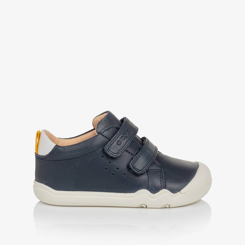 Geox-Boys Navy Blue Leather Barefoot First Walker Trainers | Childrensalon