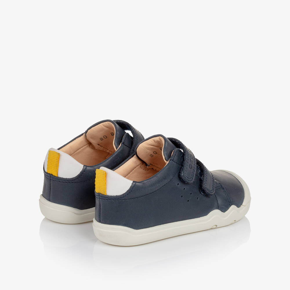 Geox-Boys Navy Blue Leather Barefoot First Walker Trainers | Childrensalon