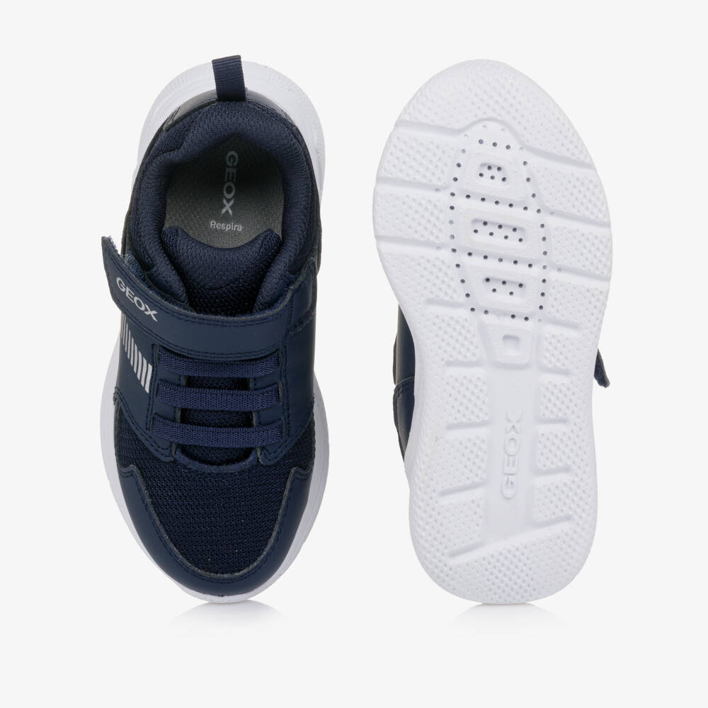 Geox-Boys Navy Blue Mesh & Faux Leather Trainers | Childrensalon