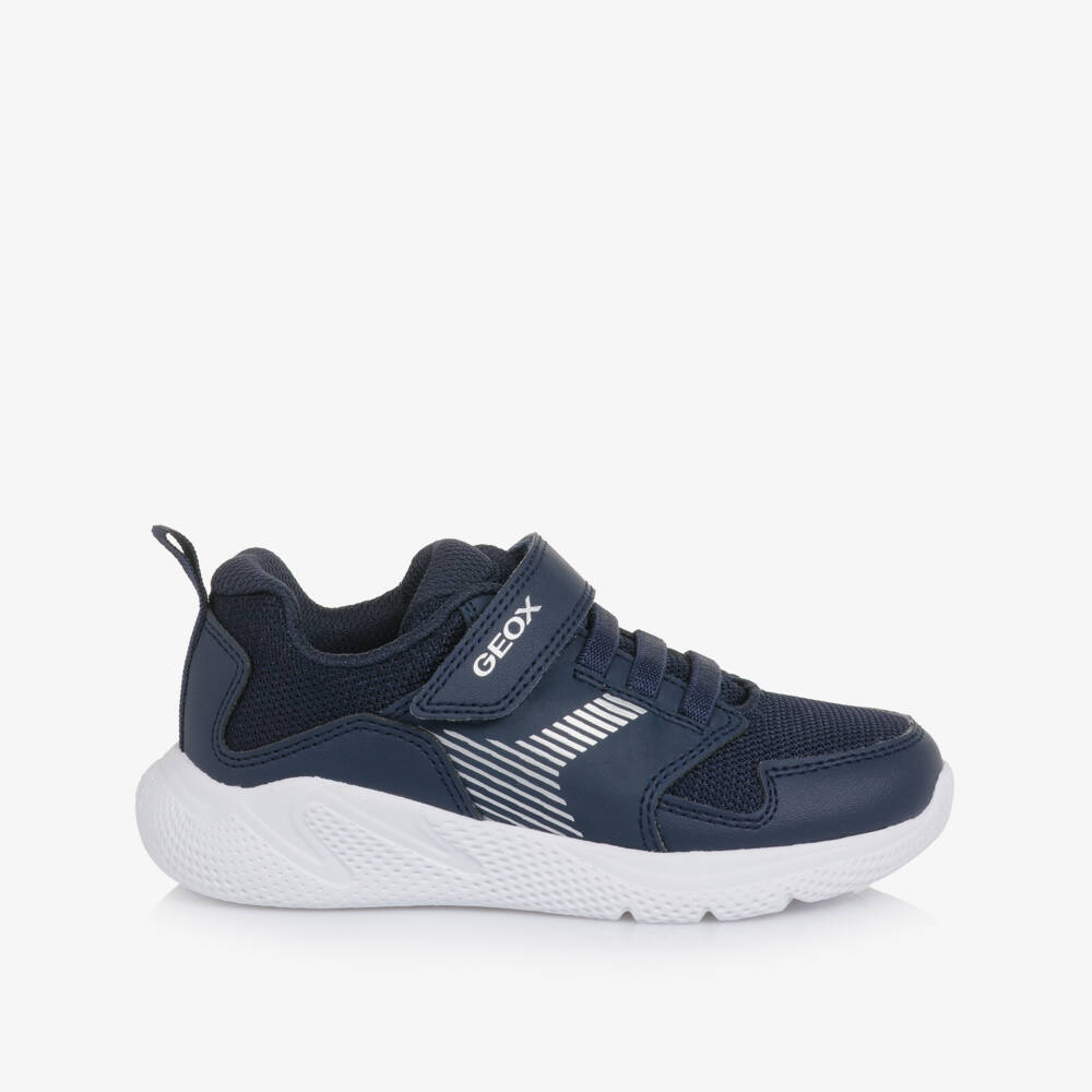 Geox-Boys Navy Blue Mesh & Faux Leather Trainers | Childrensalon