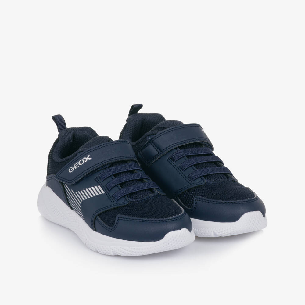 Geox-Boys Navy Blue Mesh & Faux Leather Trainers | Childrensalon