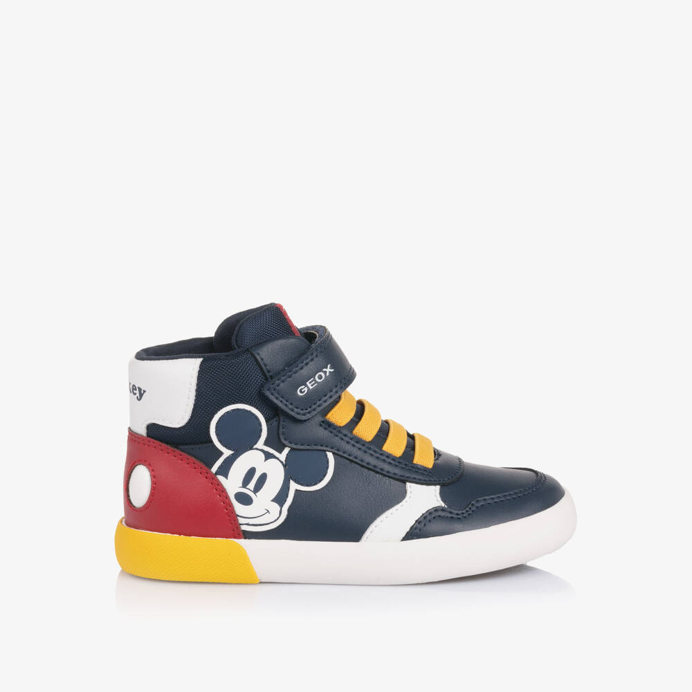 Geox-Boys Navy Blue Mickey Mouse High Top Trainers | Childrensalon