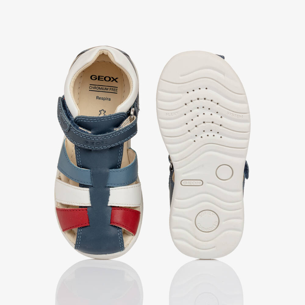 Geox-Boys Navy Blue Red & White Leather Sandals | Childrensalon