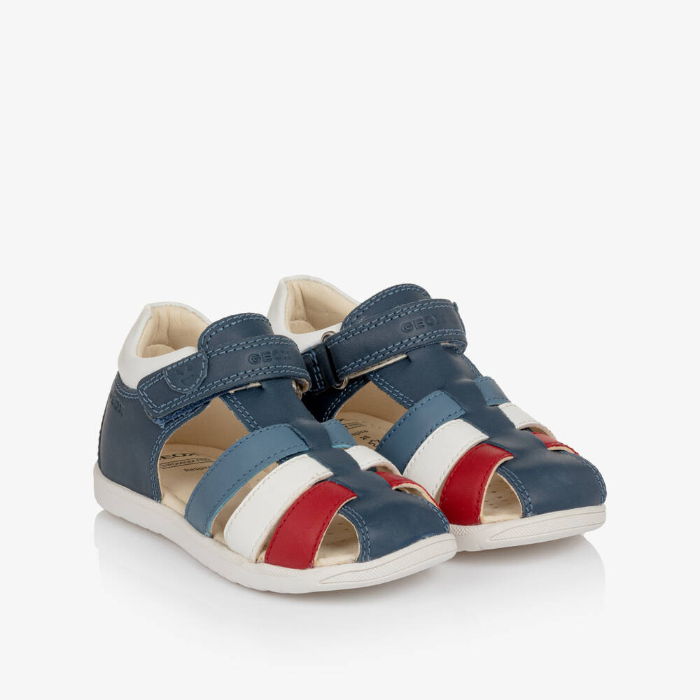 Geox-Boys Navy Blue Red & White Leather Sandals | Childrensalon