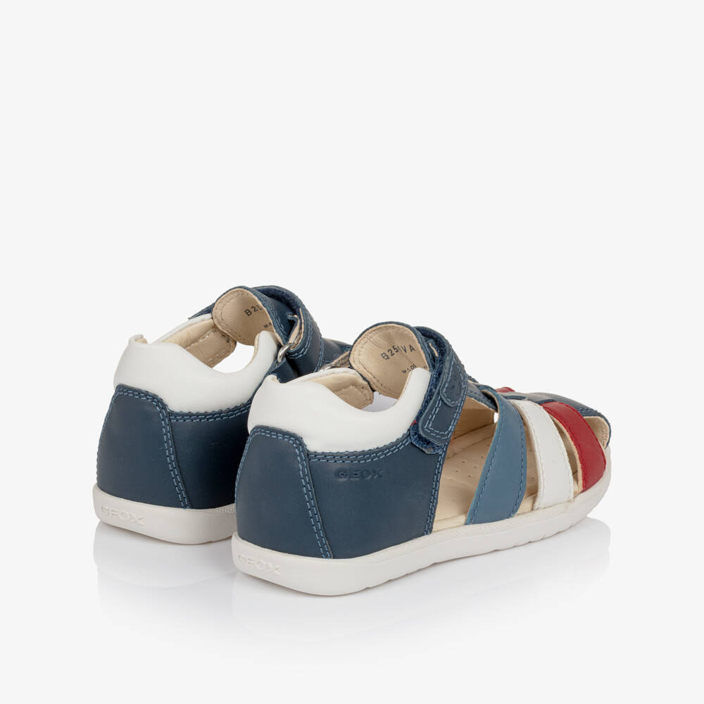 Geox-Boys Navy Blue Red & White Leather Sandals | Childrensalon