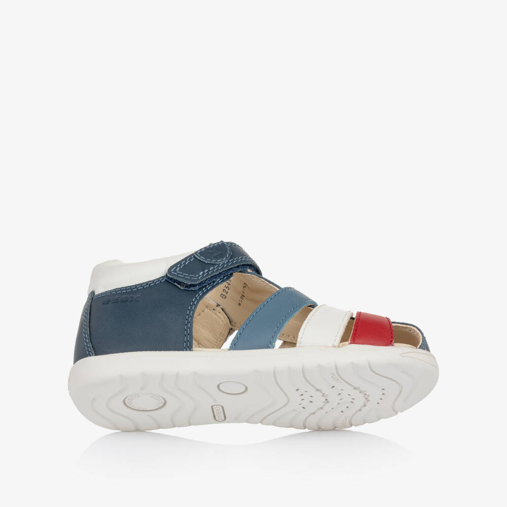 Geox-Boys Navy Blue Red & White Leather Sandals | Childrensalon