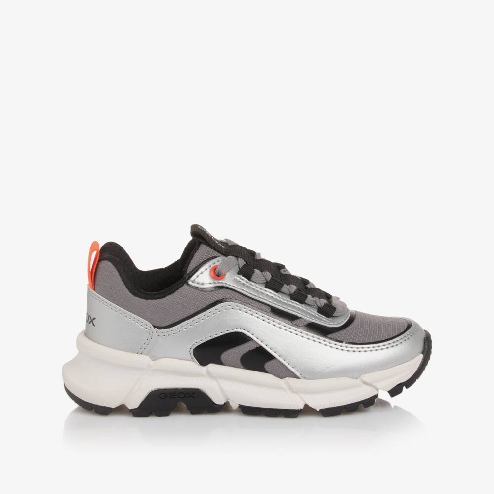 Geox-Boys Silver & Black Lace-Up Trainers | Childrensalon