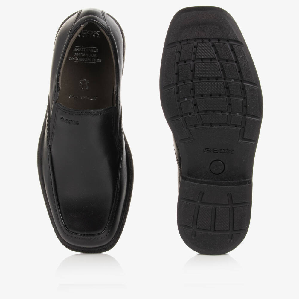 Geox-Boys Smart Black Leather Slip-On Shoes | Childrensalon