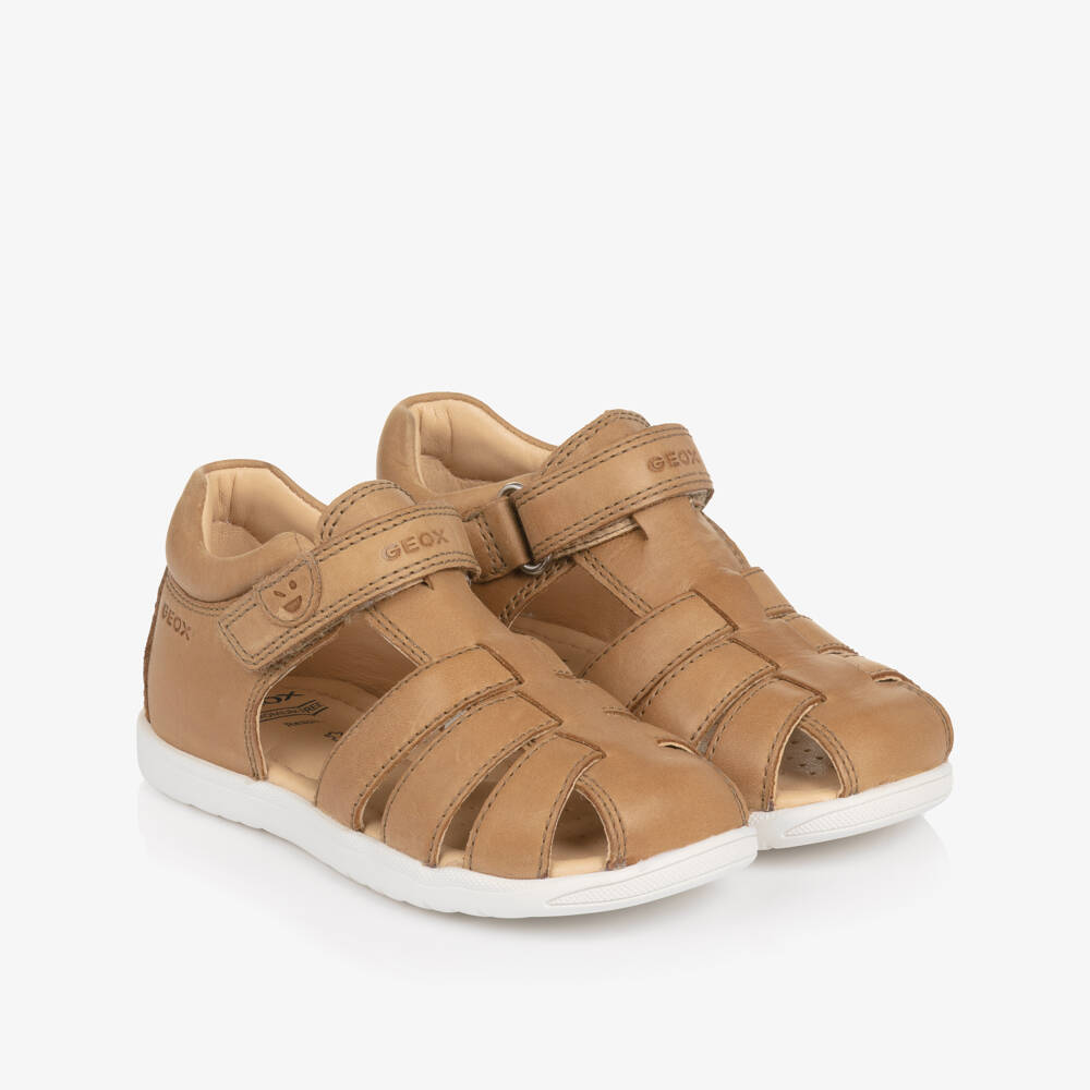 Geox-Boys Tan Brown Closed Heel Leather Sandals | Childrensalon