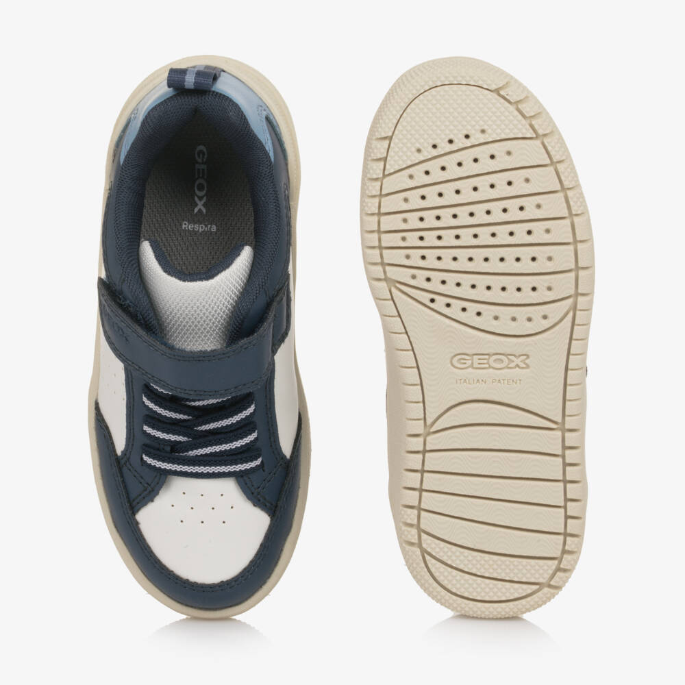 Geox-Boys White & Blue Faux Leather Trainers | Childrensalon