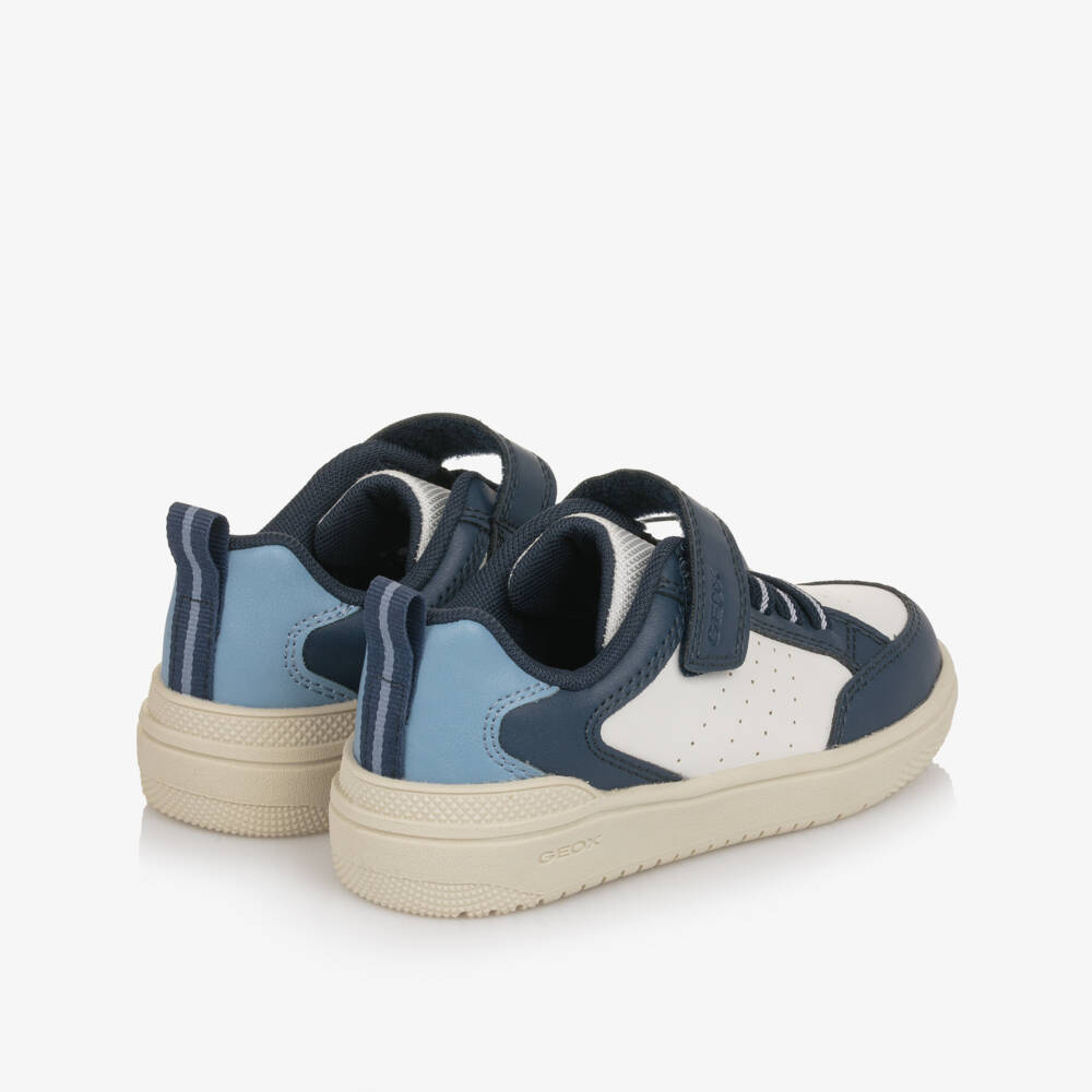 Geox-Boys White & Blue Faux Leather Trainers | Childrensalon