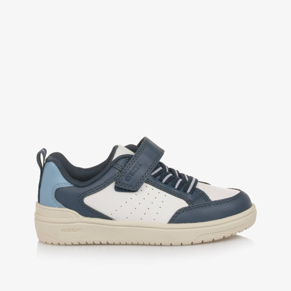 Geox-Boys White & Blue Faux Leather Trainers | Childrensalon
