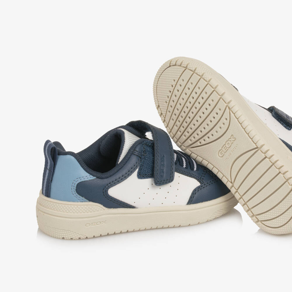 Geox-Boys White & Blue Faux Leather Trainers | Childrensalon