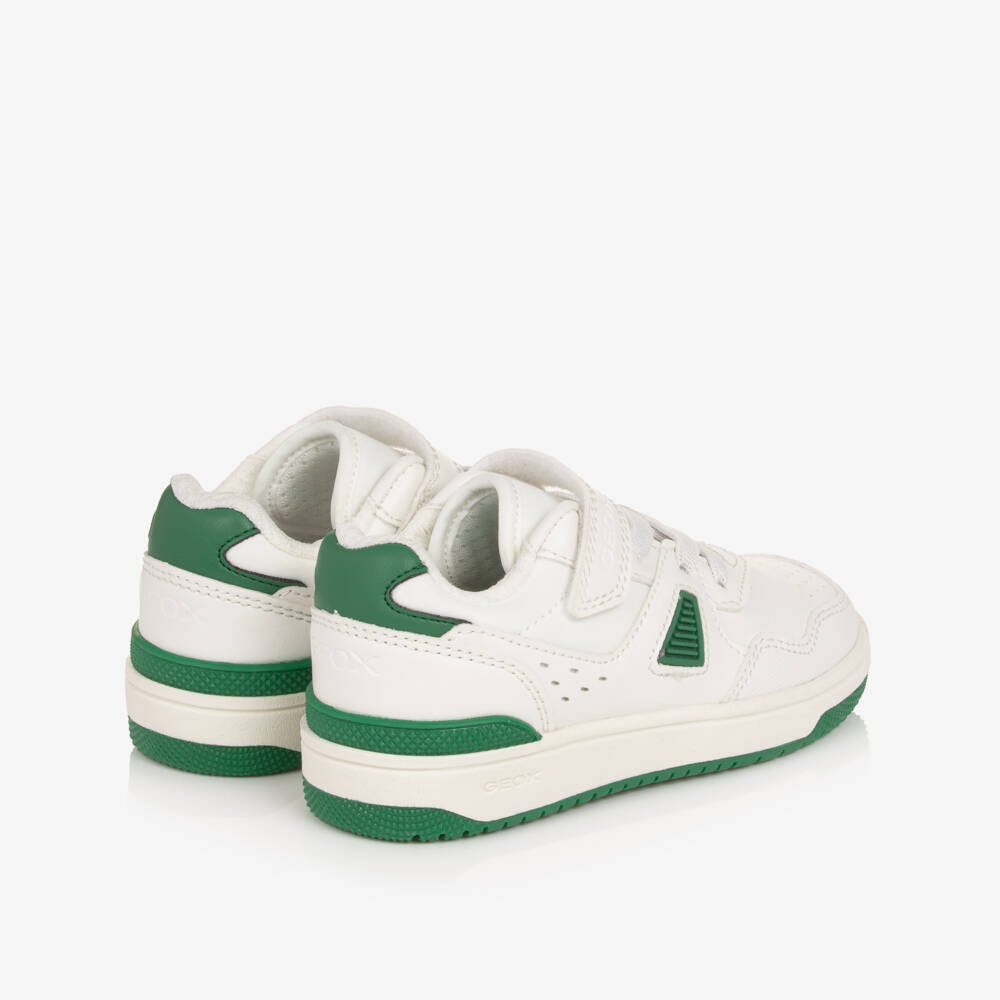 Geox-Boys White Faux Leather Trainers with Green Detailing | Childrensalon