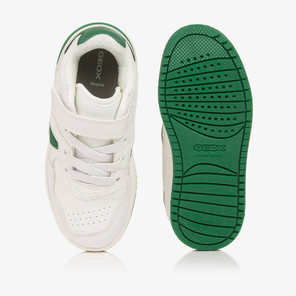 Geox-Boys White Faux Leather Trainers with Green Detailing | Childrensalon