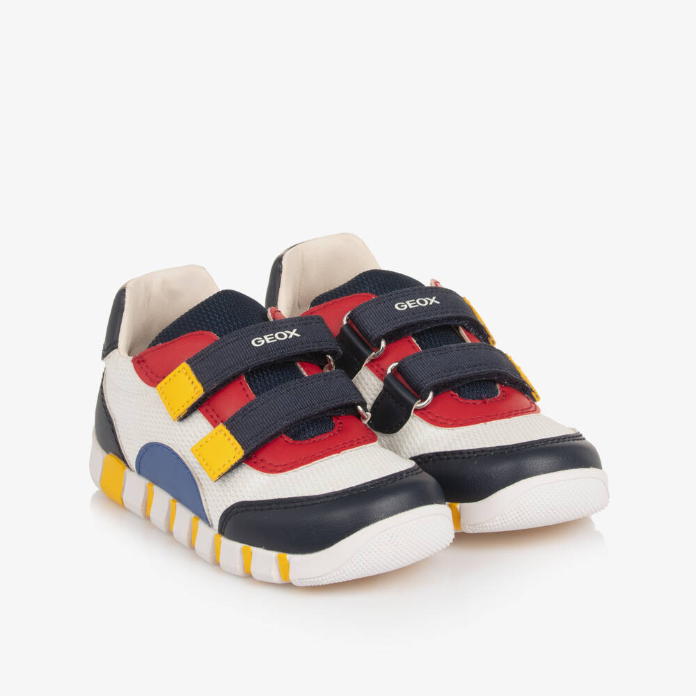 Geox-Boys White Mesh & Multicolour Faux Leather Trainers | Childrensalon