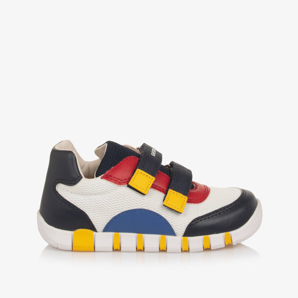 Geox-Boys White Mesh & Multicolour Faux Leather Trainers | Childrensalon