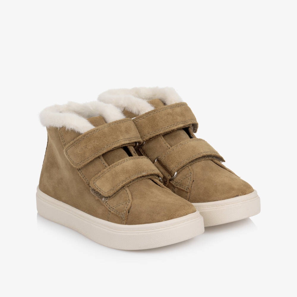 Geox-Camel Brown Waterproof Suede Trainers with Sherpa Trims | Childrensalon