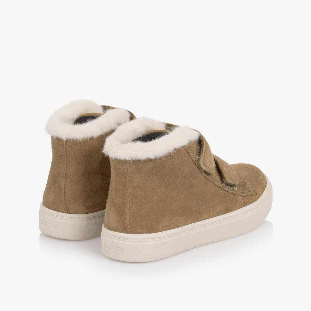 Geox-Camel Brown Waterproof Suede Trainers with Sherpa Trims | Childrensalon