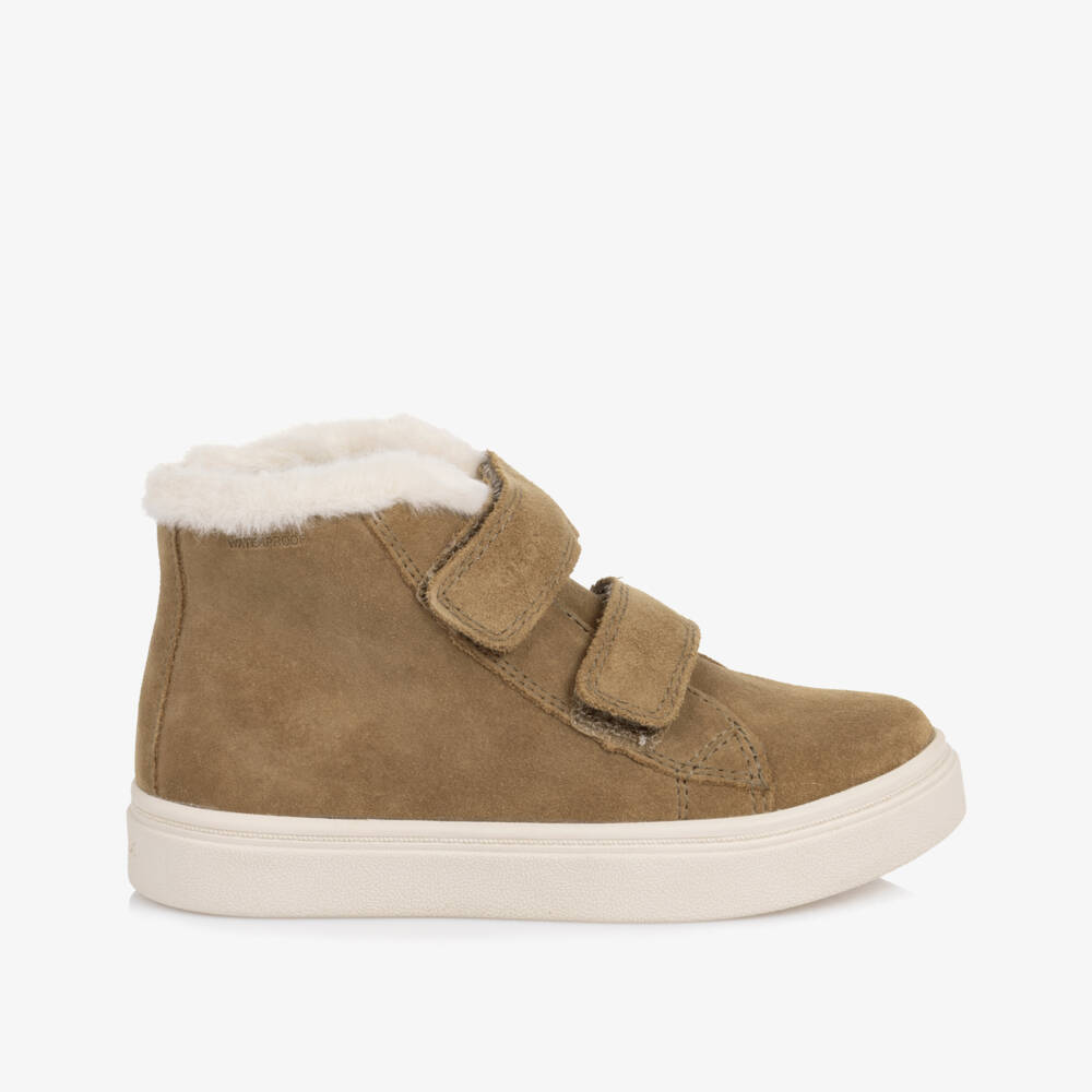 Geox-Camel Brown Waterproof Suede Trainers with Sherpa Trims | Childrensalon