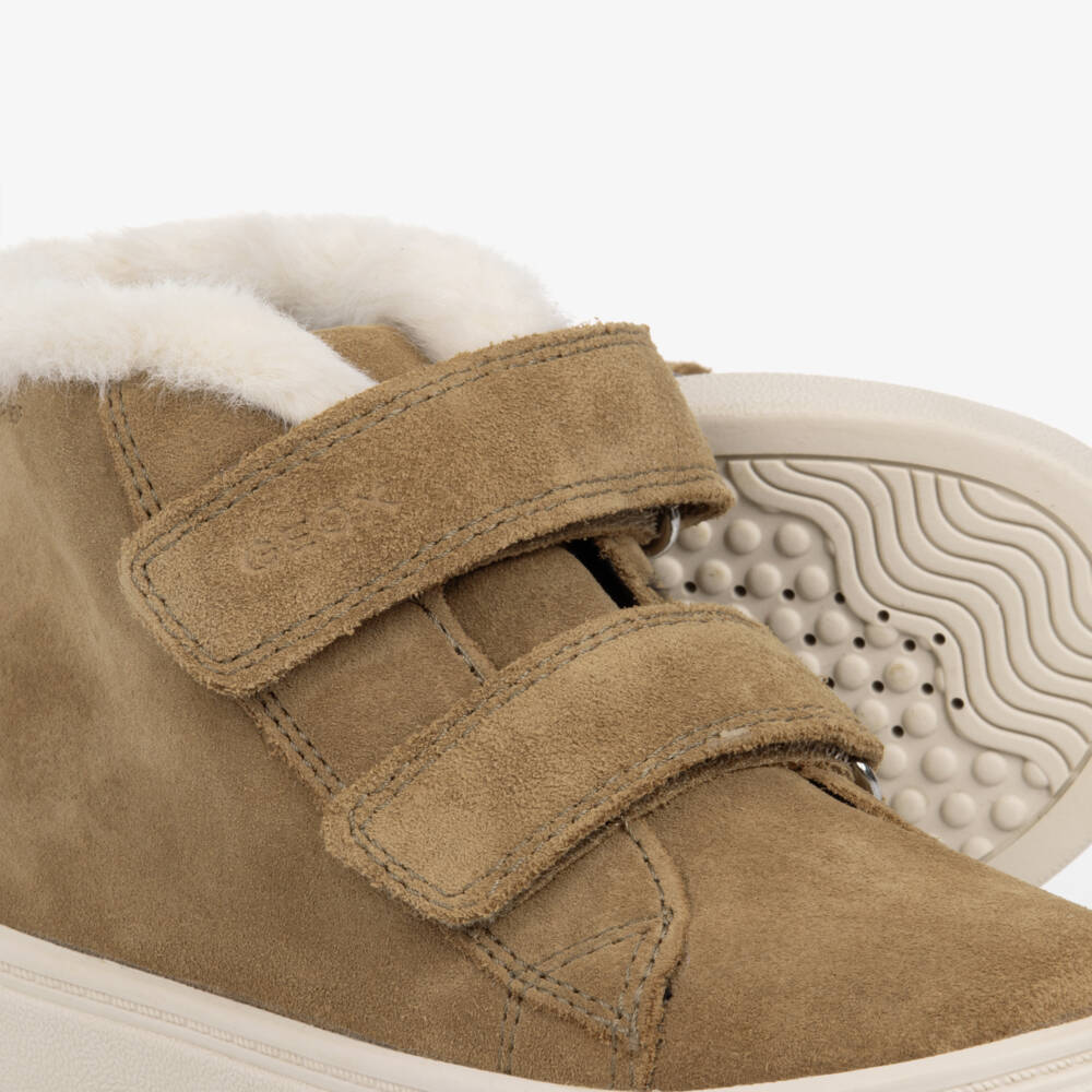 Geox-Camel Brown Waterproof Suede Trainers with Sherpa Trims | Childrensalon