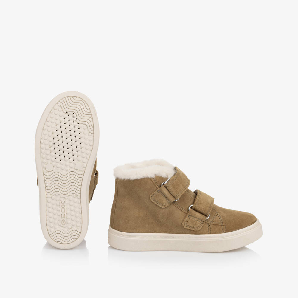 Geox-Camel Brown Waterproof Suede Trainers with Sherpa Trims | Childrensalon
